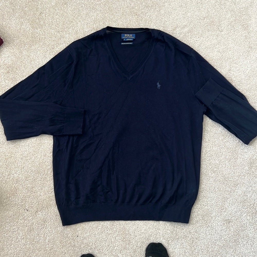 Ralph Lauren Navy V Neck 100% Merino Wool (Large)